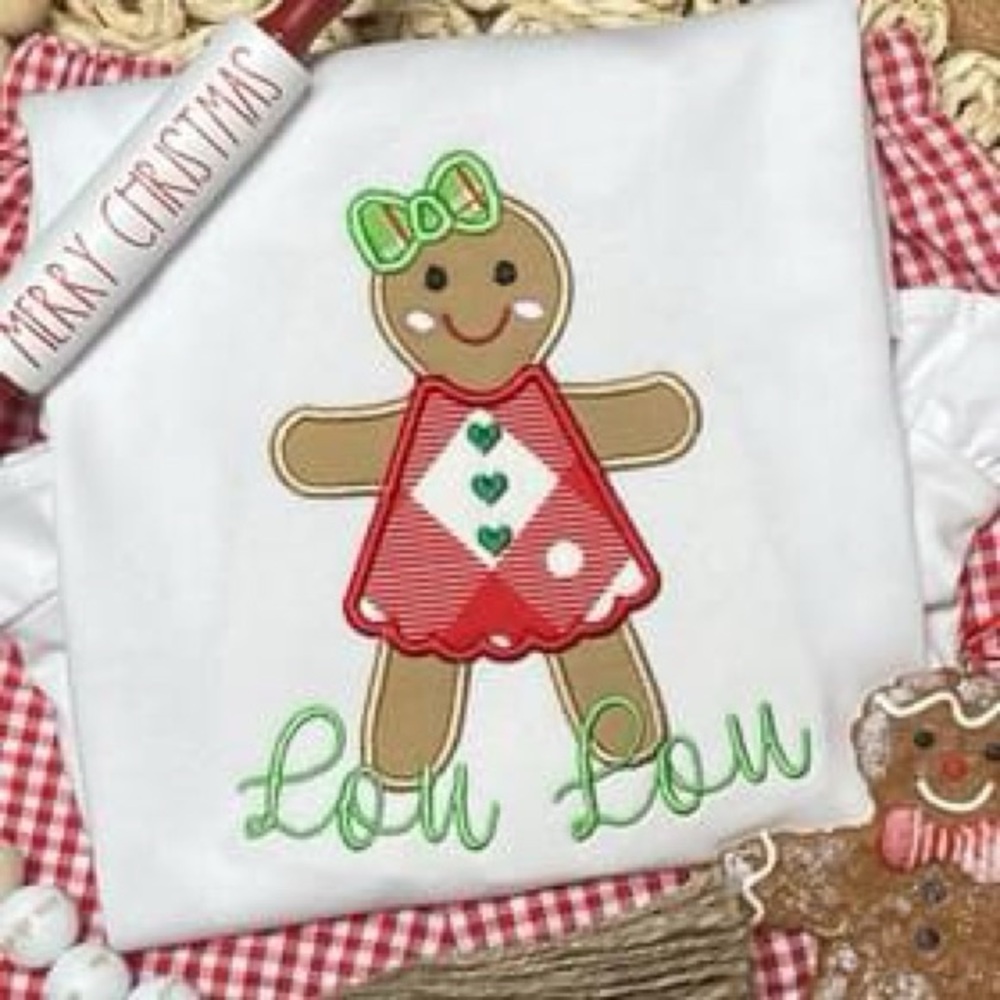 Made to order Gingerbread Girl Applique Long Sleeve Shirt